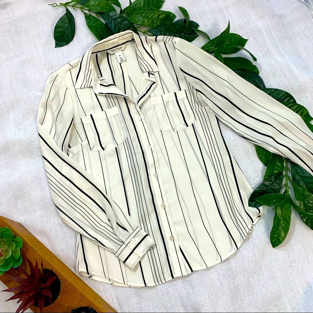 White House Black Market Black and White Stripe Button Down